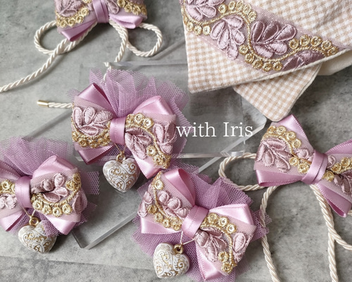 ハンドメイドシュシュM-4015♡桜ジョーゼット♡インド刺繍リボン