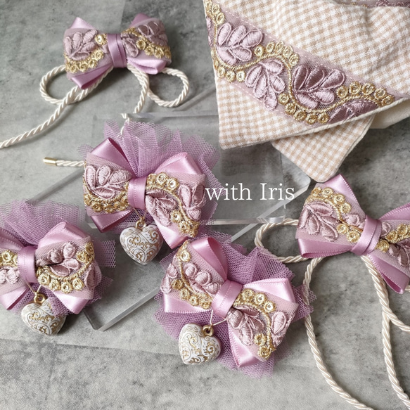 スクエアシュシュ インド刺繍リボン ペットとお揃い シュシュ