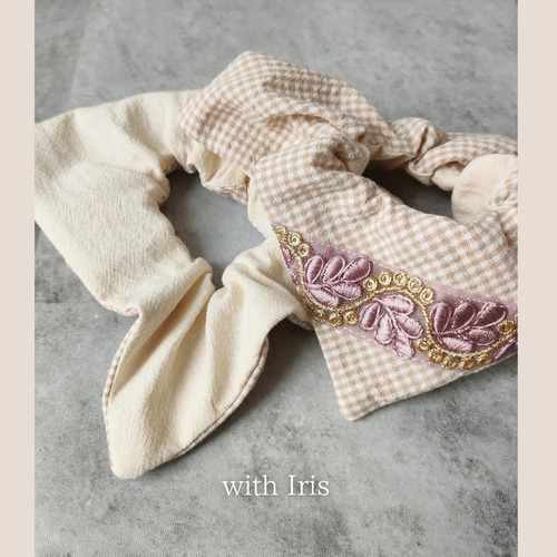 スクエアシュシュ インド刺繍リボン ペットとお揃い シュシュ