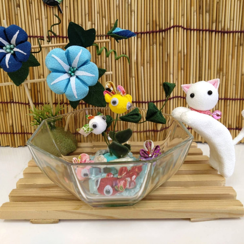 朝顔 猫 金魚 夏のインテリア つまみ細工 その他置物 himadare