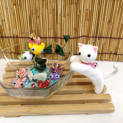 朝顔 猫 金魚 夏のインテリア つまみ細工 その他置物 himadare