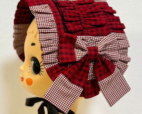 赤チェックフリル ヘッドドレス 即納】赤チェックのヘッドドレス ロリータ服 | moka.