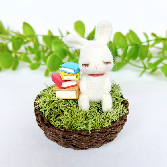 本好きうさぎのお昼寝 羊毛フェルト置物 羊毛フェルト Aki Ako 通販