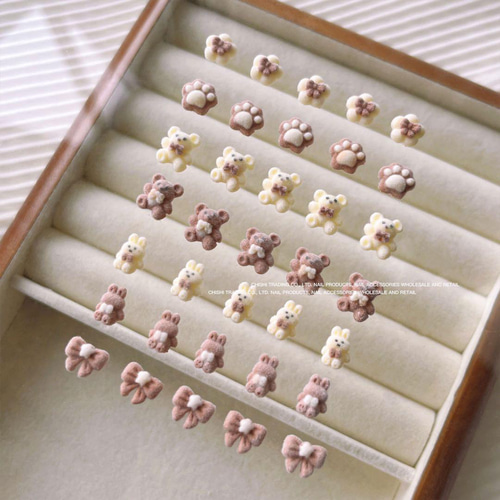 P908(5個)ネイルパーツ 白茶色 肉球 犬猫 ふわふわ ベルベット 秋冬