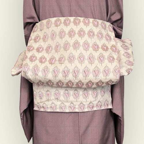 兵児帯 大人のへこ帯 ハートペタル ベージュ x ピンク 兵児帯 大人のへこ帯 ハートペタル ベージュ x ピンク 兵児帯 大人のへこ