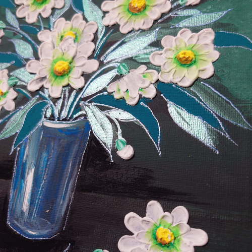 アクリル画 テクスチャーアート 「花瓶と花」F3 絵画 このりん