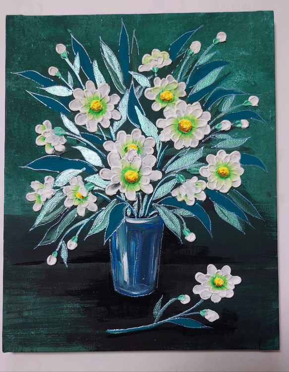 アクリル画 テクスチャーアート 「花瓶と花」F3 絵画 このりん 通販