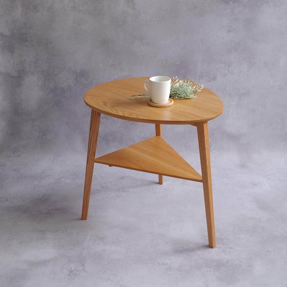 北欧風 総無垢オーク たまご型サイドテーブル 50cm【ハンドメイド・天然木】