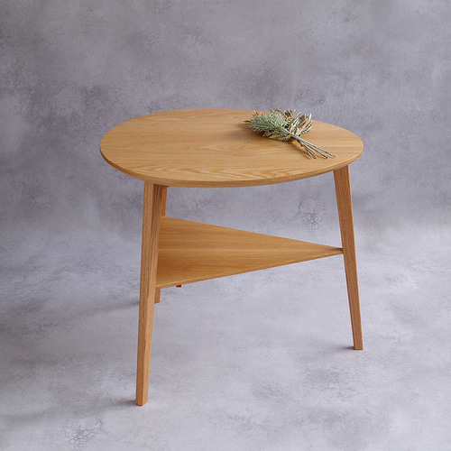 北欧風 総無垢オーク たまご型サイドテーブル 50cm【ハンドメイド