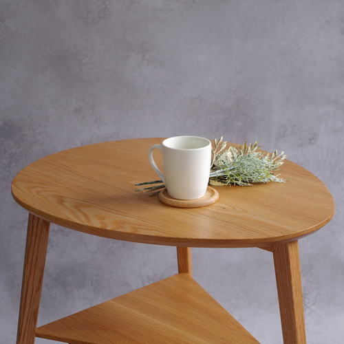 北欧風 総無垢オーク たまご型サイドテーブル 50cm【ハンドメイド