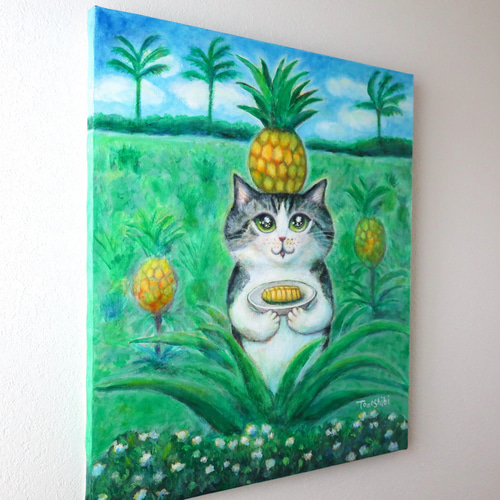 原画「パイナップル畑のねこ」F10号 #絵画 #ねこ #猫 #サバ白