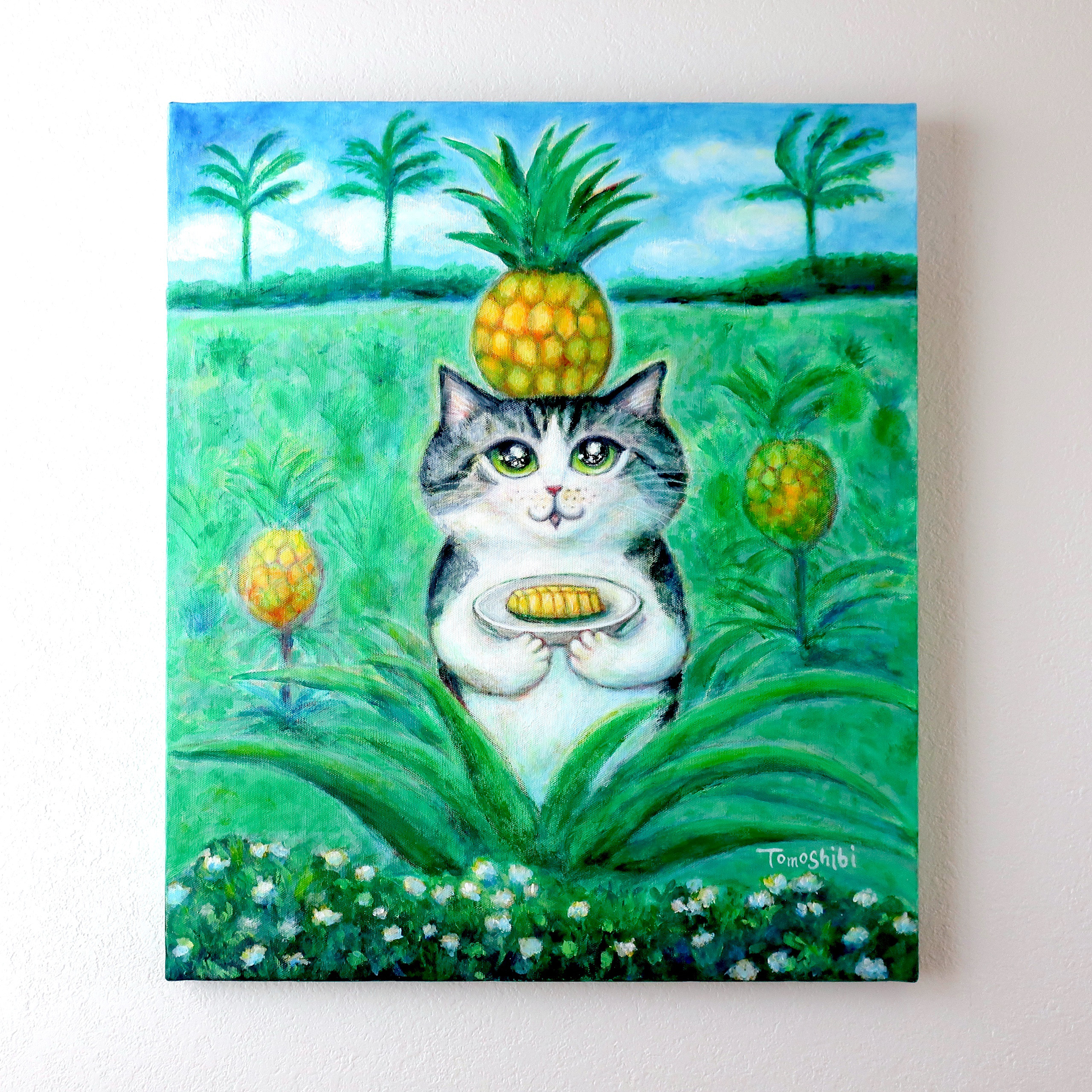 絵画。原画【猫ちゃんは緑のブドウとジュースに恋をした】