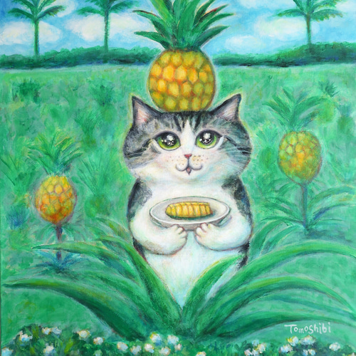 猫の絵195 水彩画 原画 ハチワレ猫