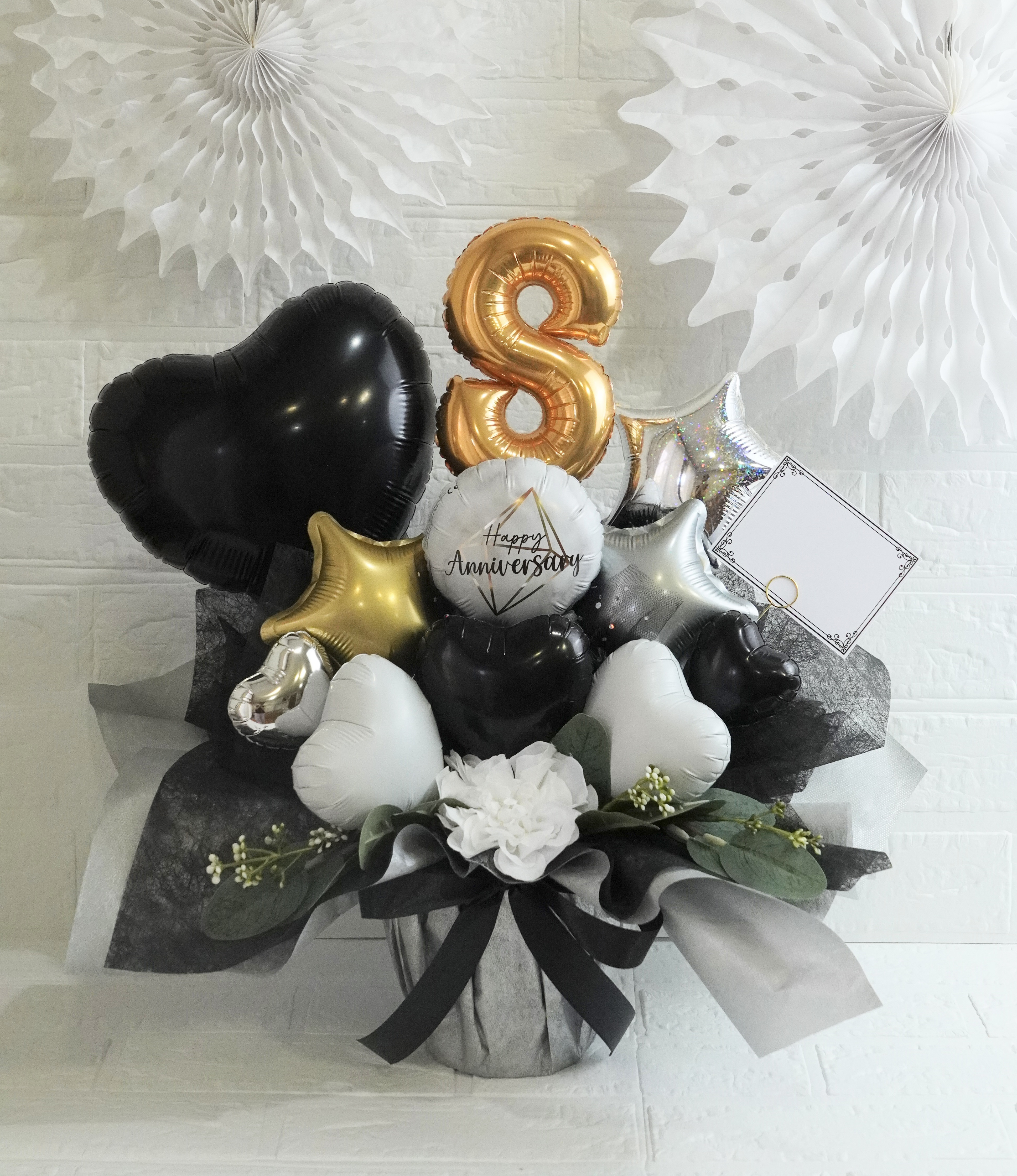 周年お祝い（モノトーン系）　バルーンギフト　発表会　結婚式　誕生日　周年　卒業　成人式　お見舞い　プチギフト