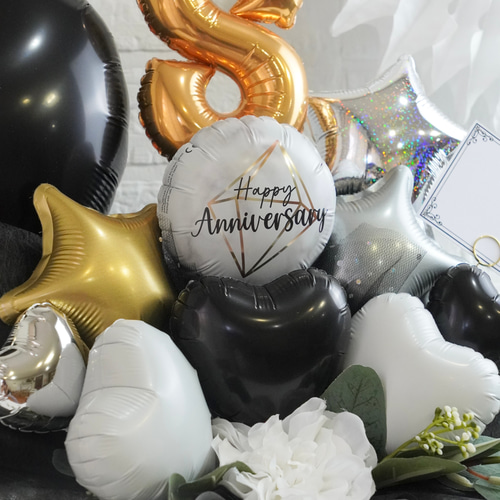 周年お祝い（モノトーン系） バルーンギフト 発表会 結婚式 誕生日