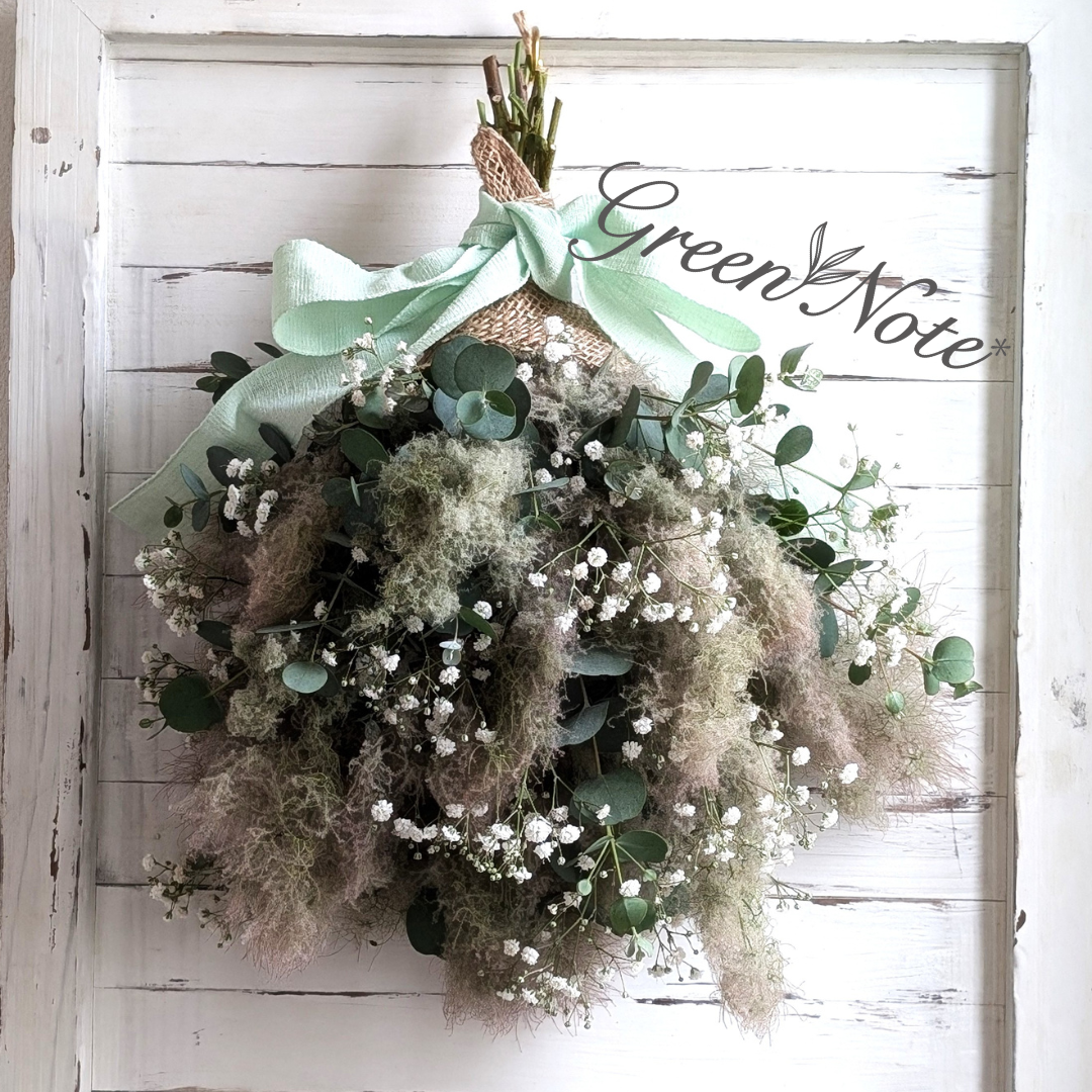 【超早割価格】スモークツリーとかすみ草　ユーカリのナチュラルなドライフラワースワッグ　インテリア