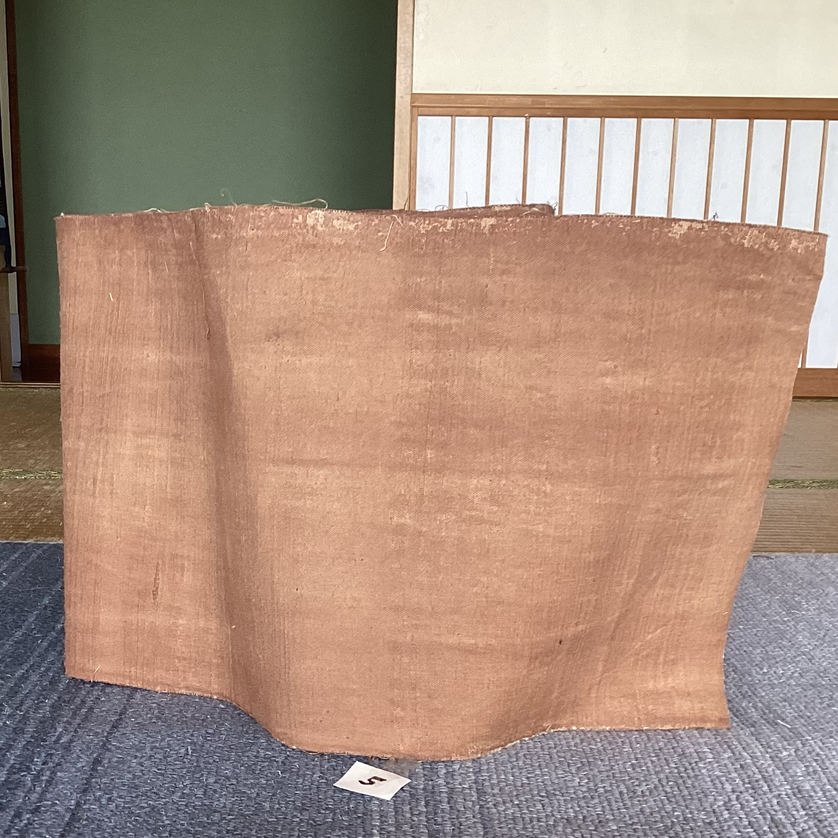 古布　帯芯の柿渋染め布　⑤