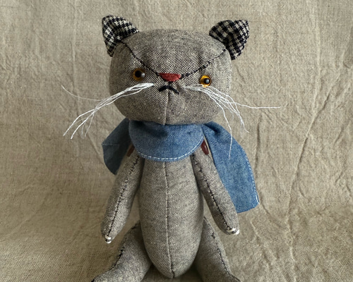 猫のぬいぐるみ コットンのグレーさん テディベアタイプ ぬいぐるみ