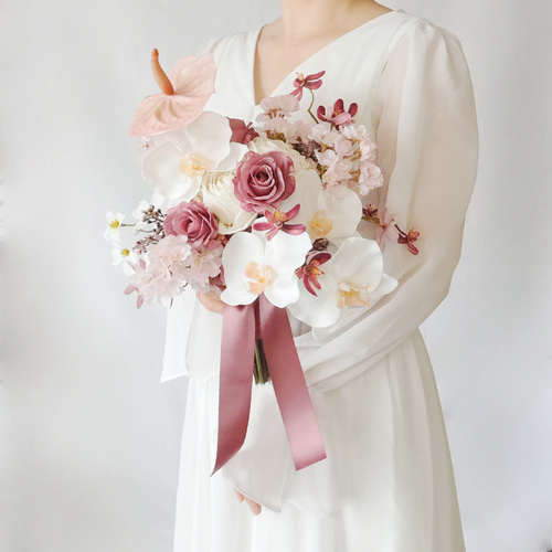 桜❀胡蝶蘭とローズのウェディングブーケ&ブートニア❀アーティ