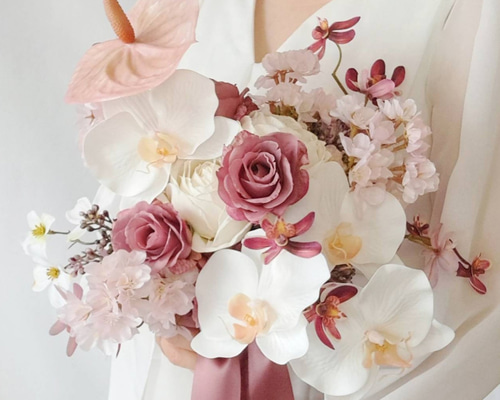 桜❀胡蝶蘭とローズのウェディングブーケ&ブートニア❀アーティ