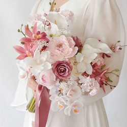 直径20cm❀ホワイトローズのウェディングブーケ&ブートニア❀クラッチ