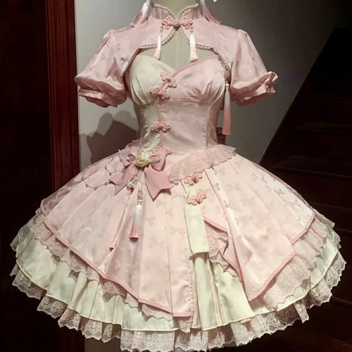 ロリータ　チャイナ　ピンク Peach Blossom ピンクリボンチャイナドレス – ロリータ