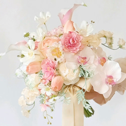 フープブーケ&ブートニア　結婚式　コーラル　ピンク　胡蝶蘭　チューリップ フープブーケ&ブートニア 結婚式 コーラル ピンク 胡蝶蘭