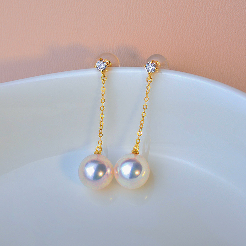 【La Corser】天然日本産7-8.5mmアコヤ海水真珠ピアス 18Kゴールド ダイヤモンドデザイン 極上高光量ラウンド 女