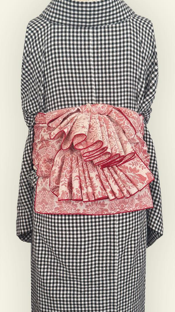 兵児帯 大人のへこ帯 ダマスク レッド リバーシブル 赤 名古屋帯