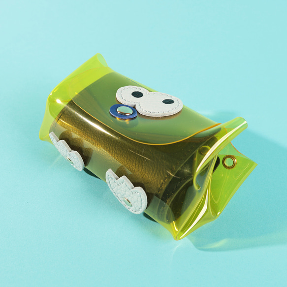 【PVCイエロー/キョロメオールインミニウォレット】PVC×国産レザー/ミニ財布/かわいい【キョロメver.】 5枚目の画像