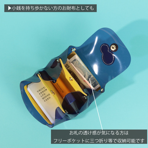 PVCネイビー/キョロメオールインミニウォレット】PVC×国産レザー/ミニ