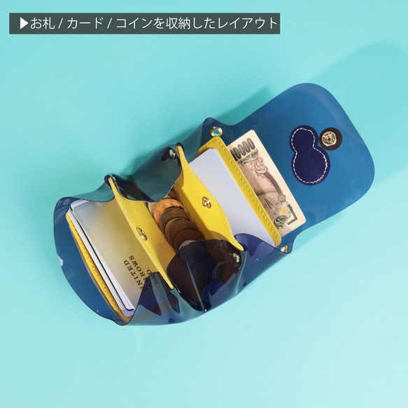 【PVCネイビー/キョロメオールインミニウォレット】PVC×国産レザー/ミニ財布/かわいい【キョロメver.】 8枚目の画像