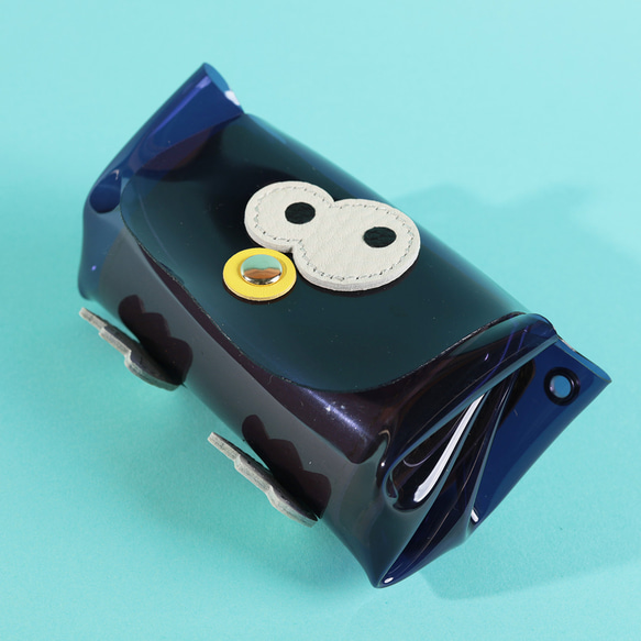 【PVCネイビー/キョロメオールインミニウォレット】PVC×国産レザー/ミニ財布/かわいい【キョロメver.】 4枚目の画像