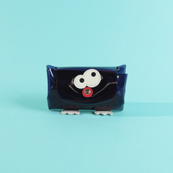 【PVCネイビー/キョロメオールインミニウォレット】PVC×国産レザー/ミニ財布/かわいい【キョロメver.】 2枚目の画像
