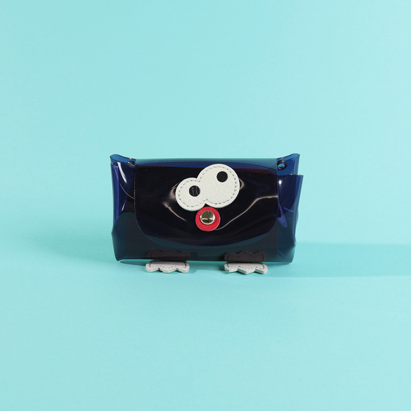 【PVCネイビー/キョロメオールインミニウォレット】PVC×国産レザー/ミニ財布/かわいい【キョロメver.】 2枚目の画像