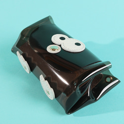 【PVCブラック/キョロメオールインミニウォレット】PVC×国産レザー/ミニ財布/かわいい【キョロメver.】 5枚目の画像