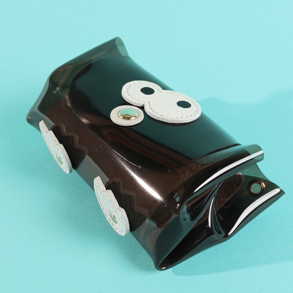 【PVCブラック/キョロメオールインミニウォレット】PVC×国産レザー/ミニ財布/かわいい【キョロメver.】 5枚目の画像