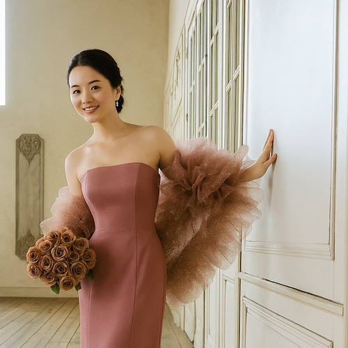 2waysくすみピンクカラードレス クレープ マーメイド ふわふわ