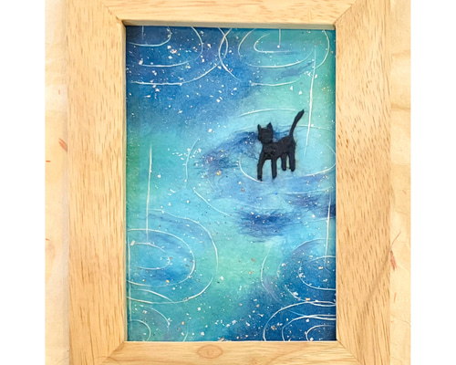 ○額付○和紙ちぎり絵『雨の黒猫』写真サイズ原画 絵画 彩紘工房 通販