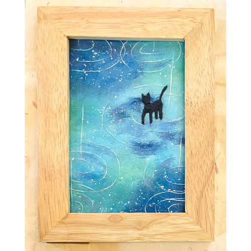 ○額付○和紙ちぎり絵『雨の黒猫』写真サイズ原画 絵画 彩紘工房 通販
