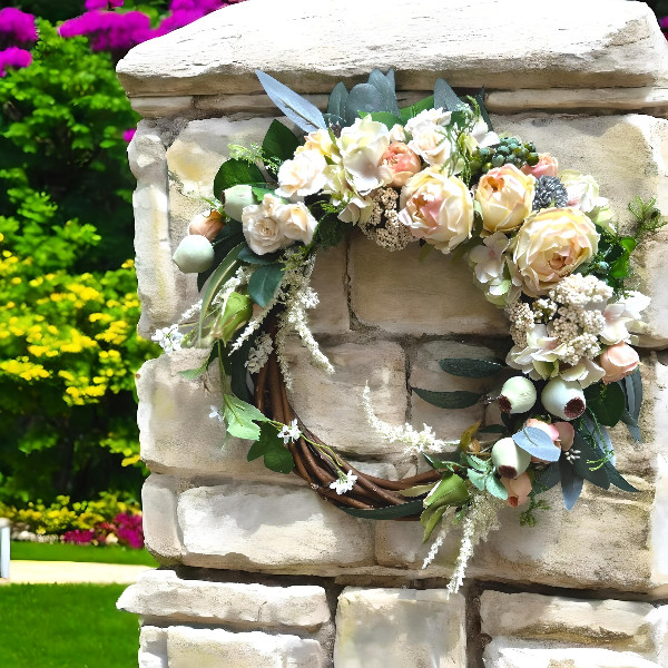 ローズ＊アーティフィシャルフラワー＊丸型リース＊玄関飾り＊ドアリース＊壁飾り＊インテリアフラワー＊フラワーギフト