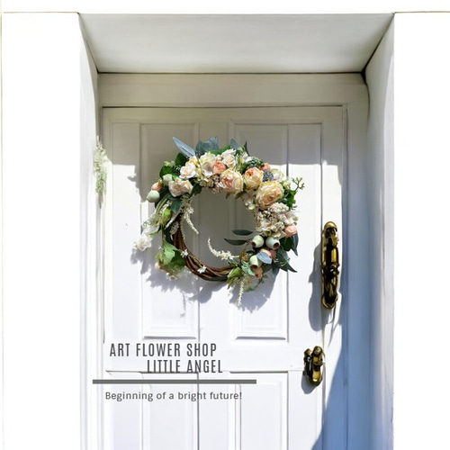 ローズ＊アーティフィシャルフラワー＊丸型リース＊玄関飾り