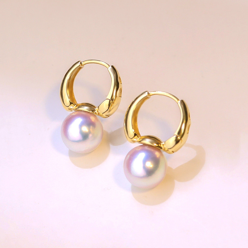 【La Corser】日本製 6-9.5mm アコヤ天然海水真珠ピアス ラウンド型で明るい耳飾り スタッドピアス 18Kゴールド