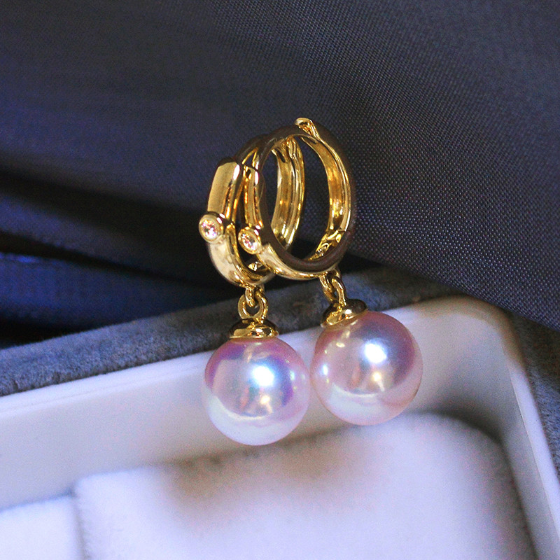 【La Corser】日本製 7-9.5mm アコヤ真珠 天然海水真珠 ピアス イヤリング ラウンドパール 18Kゴールド