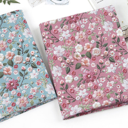 花柄刺繍の大判綿生地 韓国製 花柄 刺繍のフラワー 刺繍風の花 生地 コットン100％シーチング