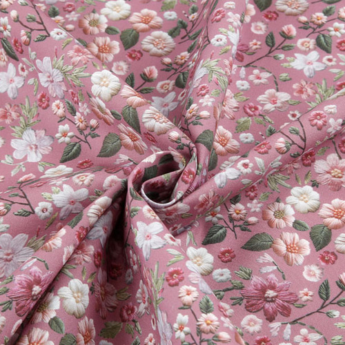 韓国製 花柄 刺繍のフラワー 刺繍風の花 生地 コットン100％シーチング