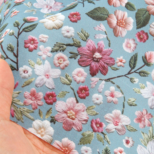 韓国製 花柄 刺繍のフラワー 刺繍風の花 生地 コットン100％シーチング