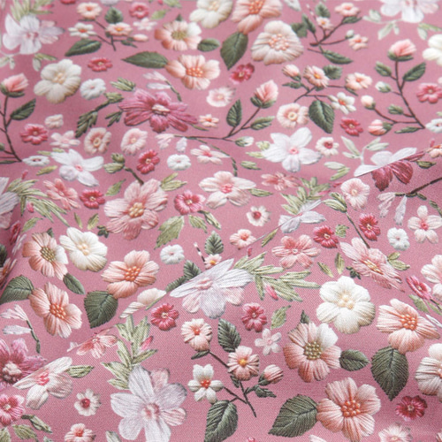韓国製 花柄 刺繍のフラワー 刺繍風の花 生地 コットン100％シーチング