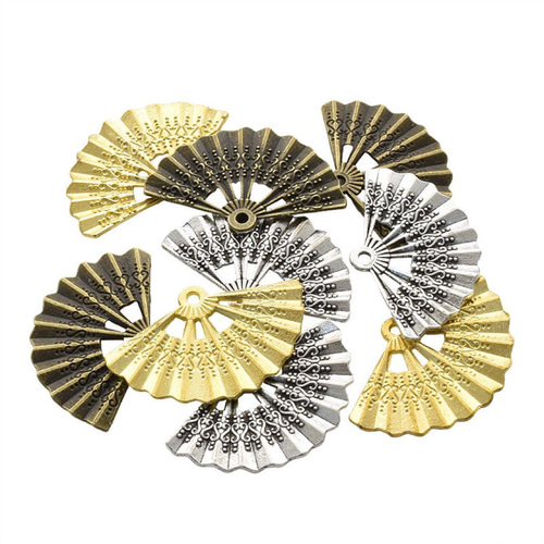 P959(2個)ネイルパーツ 古金 ゴールド 成人式 扇子 デカパーツ 和風和