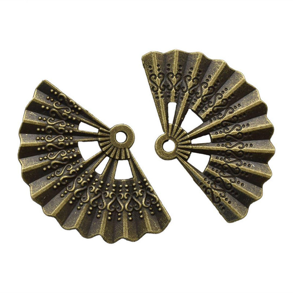 P959(2個)ネイルパーツ 古金 ゴールド 成人式 扇子 デカパーツ 和風和